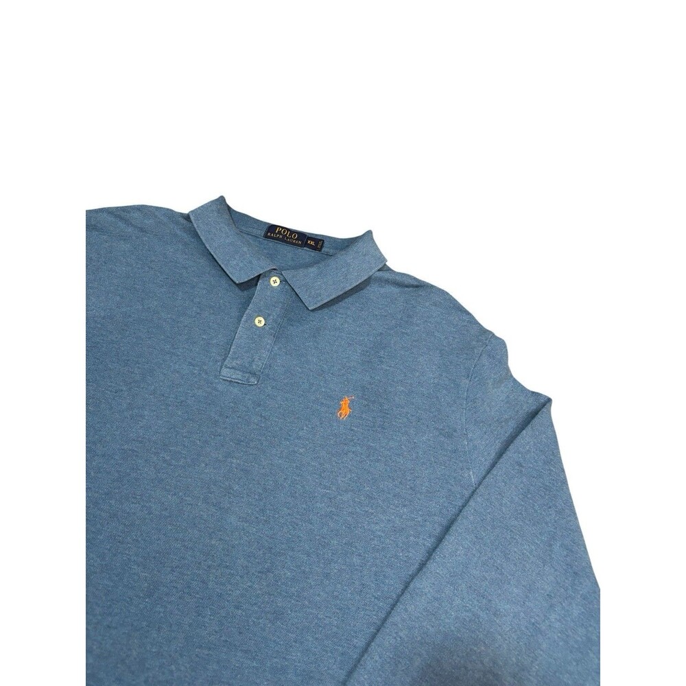 Polo Ralph Lauren Men’s 2XL Blue Solid Long Sleeve Knit Polo Embroidered Logo